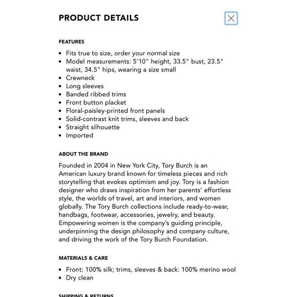 Tory Burch Silk Front Wool Cardigan Sweater Floral Peacock Cream Button-up READ - Picture 8 of 16